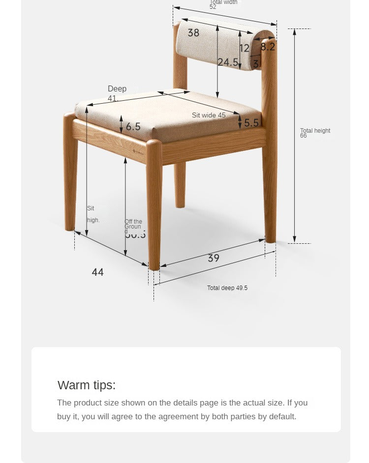 Solid Oak Wood Low Back Small Dining Chair - Modern Kitchen & Breakfast Nook Seating - Perfect for Small Spaces & Compact Dining Areas