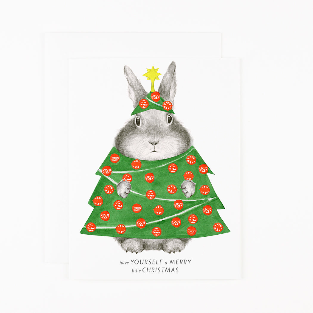 Cute Bunny in Tree Costume Greeting Card - Perfect for Easter, Birthday & Christmas Celebrations