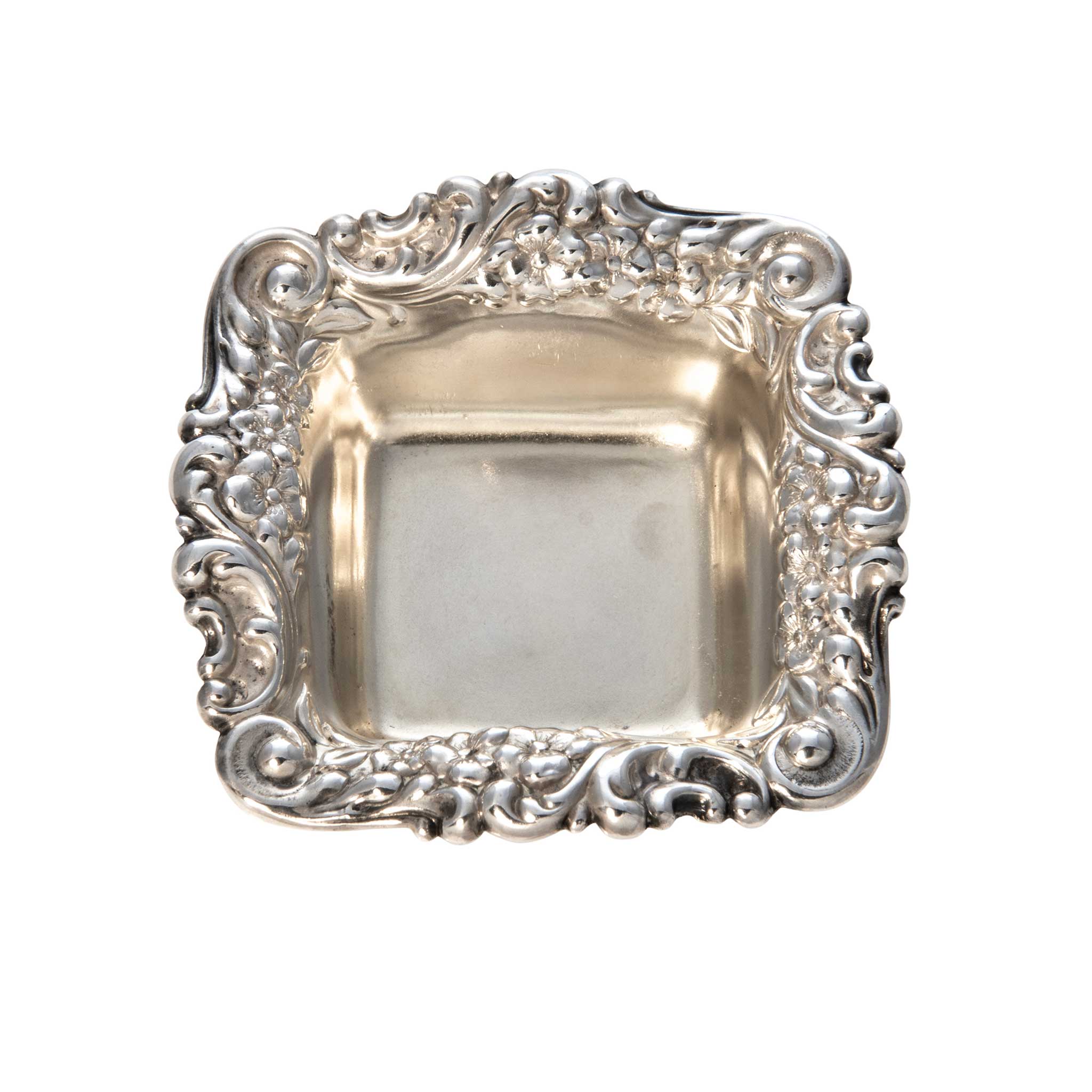 Vintage Sterling Silver Floral Edge Square Nut Dish - Elegant Nut Bowl for Parties, Weddings & Home Decor - Perfect for Serving Nuts, Candies & Small Treats