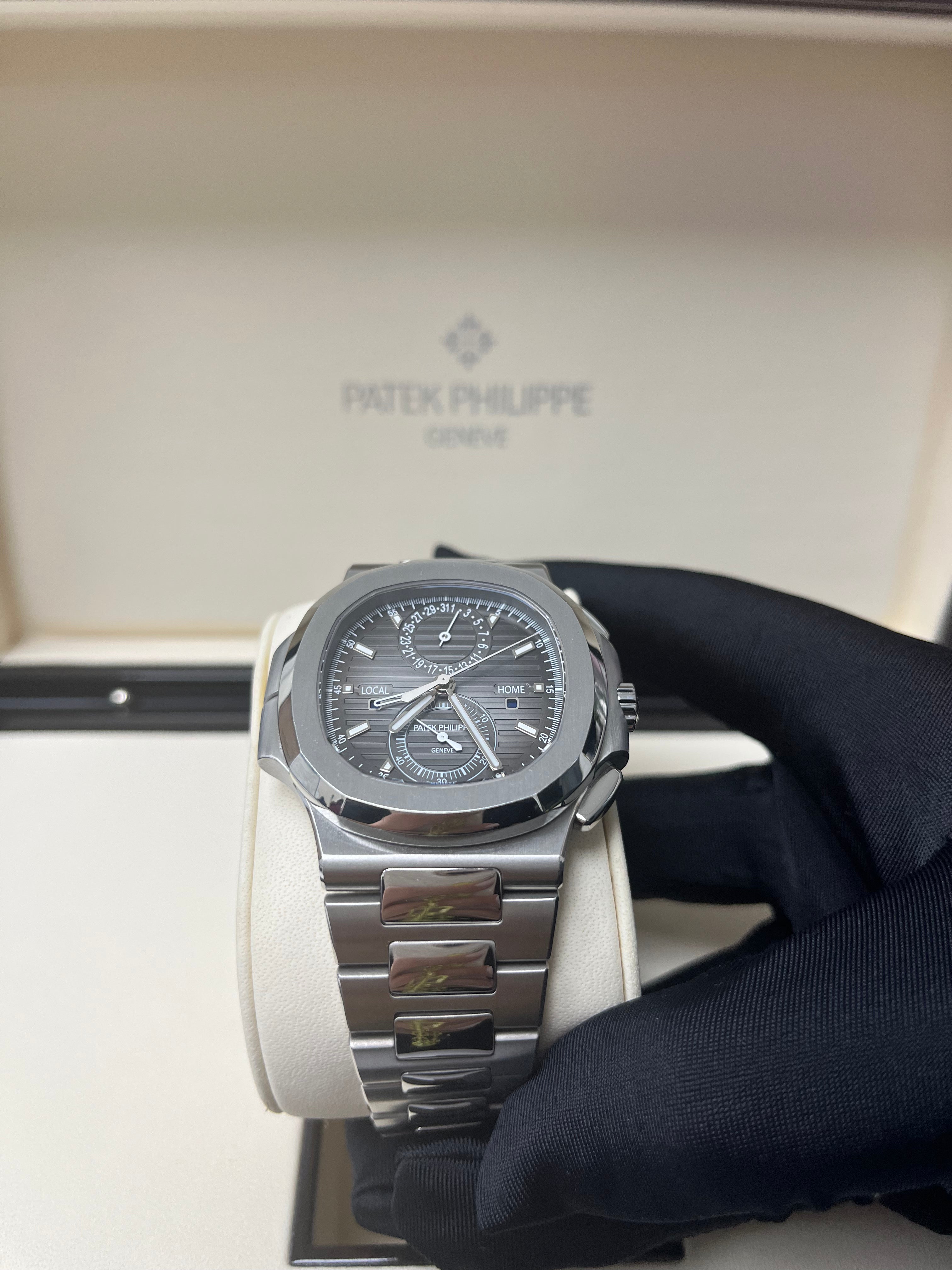 Patek Philippe Nautilus 5990/1A 001 Stainless Steel Watch with Black Graduated Dial - Luxury Men's Chronograph Timepiece for Business Travel & Formal Occasions