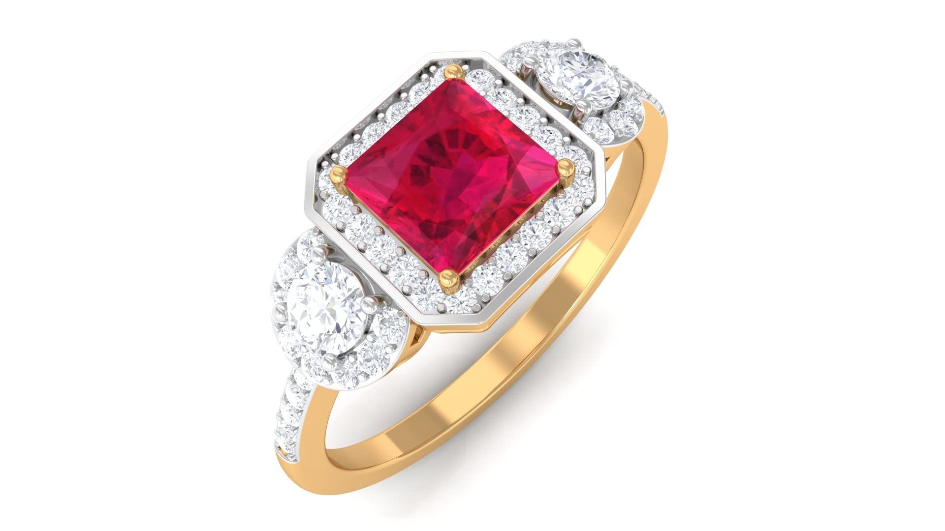 1.50 CT Princess Cut Ruby and Diamond Engagement Ring for Women - 14K Solid Gold Vintage Inspired Wedding Band - Perfect for Proposals, Anniversaries & Special Occasions