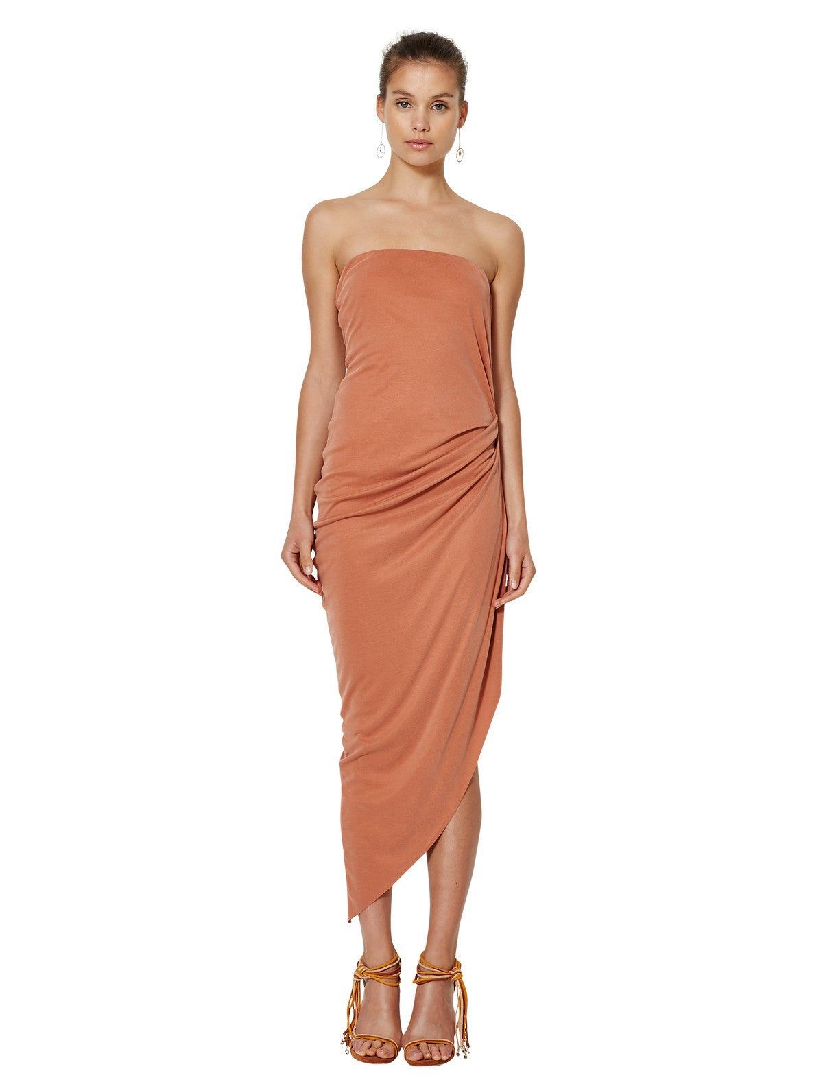 Delphine Strapless Dress in Terracotta - Elegant Summer Cocktail Party & Wedding Guest Dress
