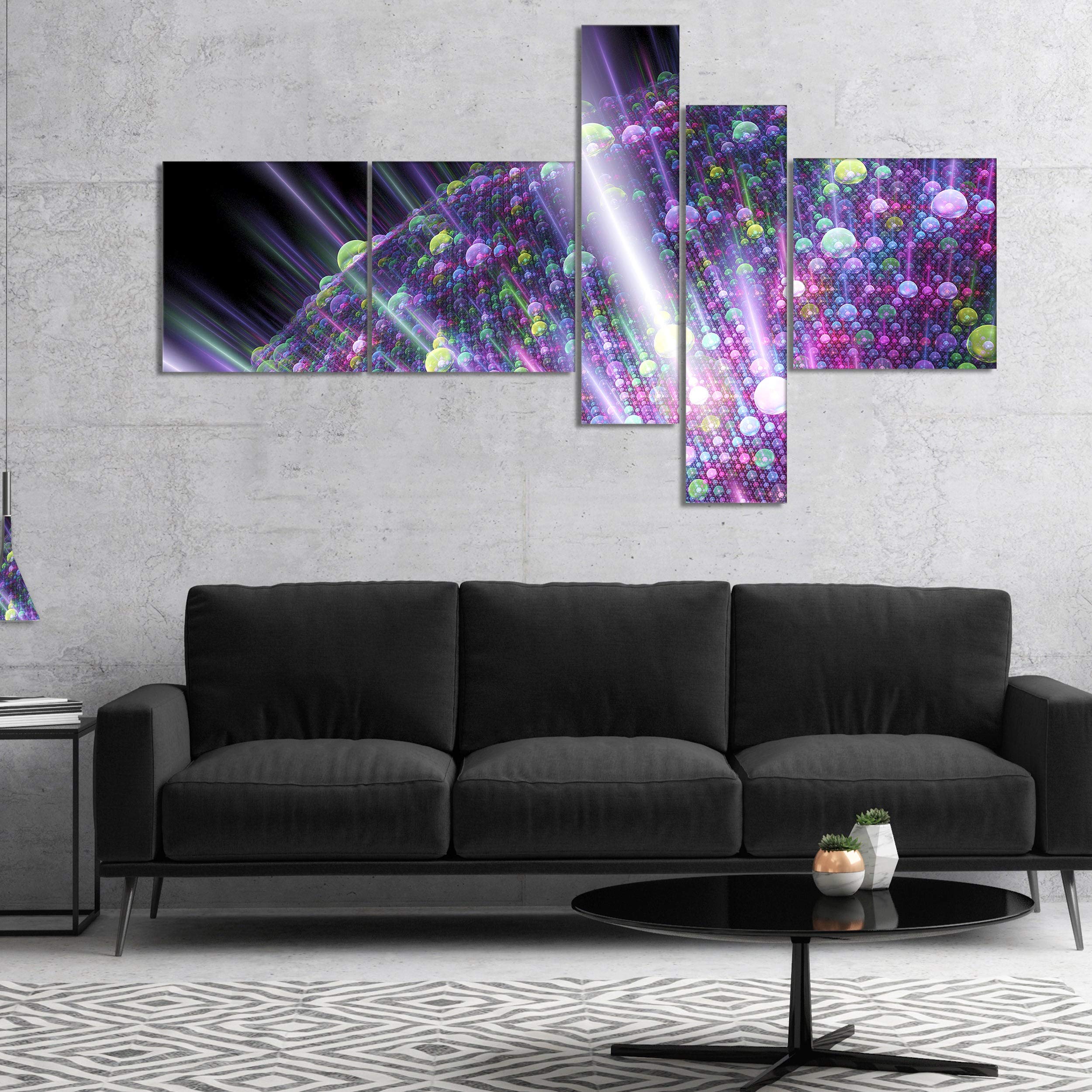 Abstract Canvas Wall Art Print 'Purple Solar Bubbles Planet' - 60x32 Inch 5-Panel Modern Home Decor for Living Room, Bedroom & Office | DESIGN ART by Designart