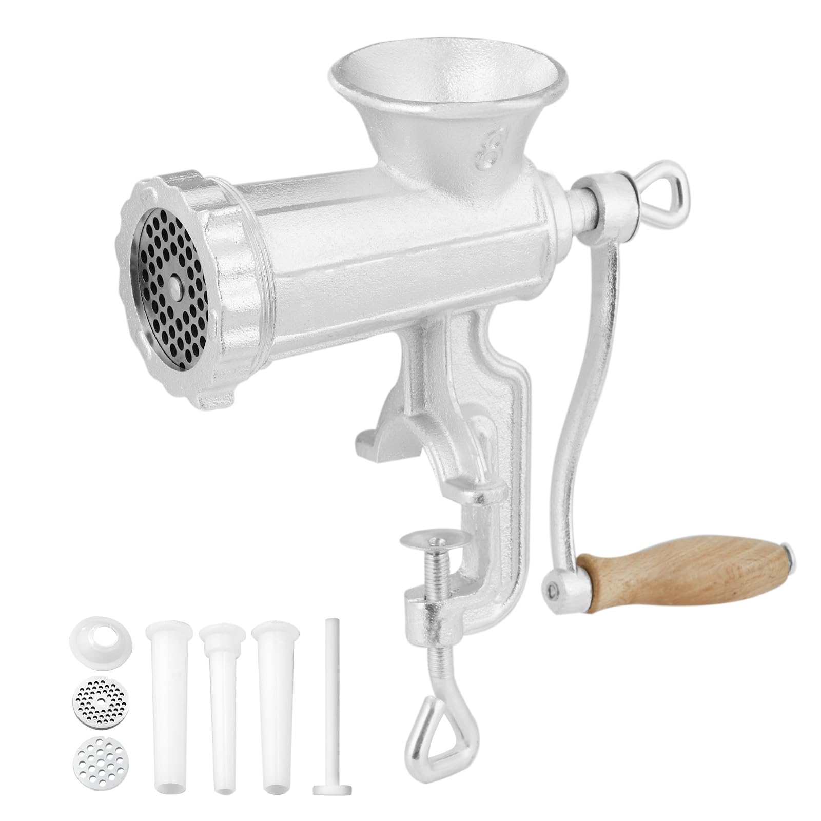 VEVOR Manual Meat Grinder - Heavy Duty Cast Iron Hand Crank Sausage Maker with Steel Clamp, 1 Blade & 2 Plates - Perfect for Beef, Pepper, Mushroom Grinding | Home Kitchen & Outdoor Camping Use