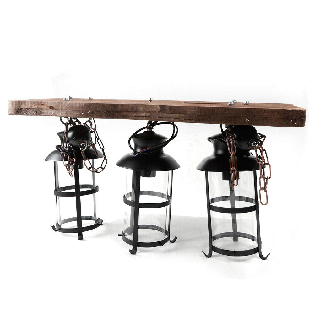 DYRABREST Industrial Farmhouse Wooden Chandelier - Rustic Hanging Pendant Light with Glass Shade, 3-Light Suspension Ceiling Fixture for Dining Room, Kitchen, or Living Room (E26/E27 Bulb Base)