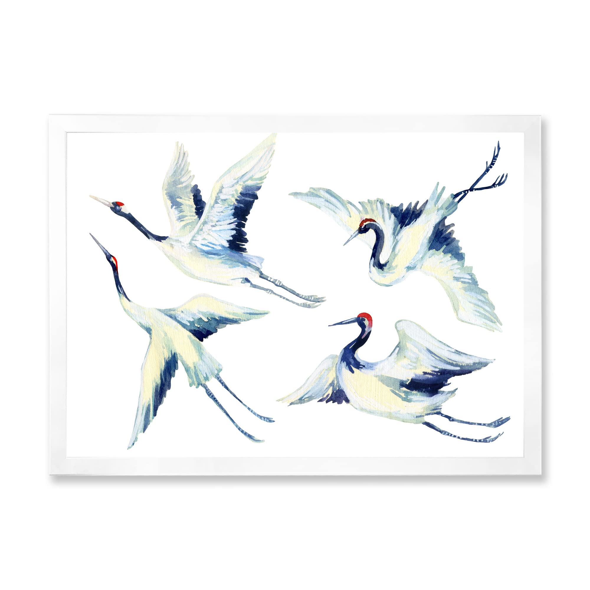 Asian Crane Bird Impression Traditional Framed Wall Art - Handmade Oriental Home Decor for Living Room, Bedroom & Office - Perfect Gift for Housewarming & Wedding
