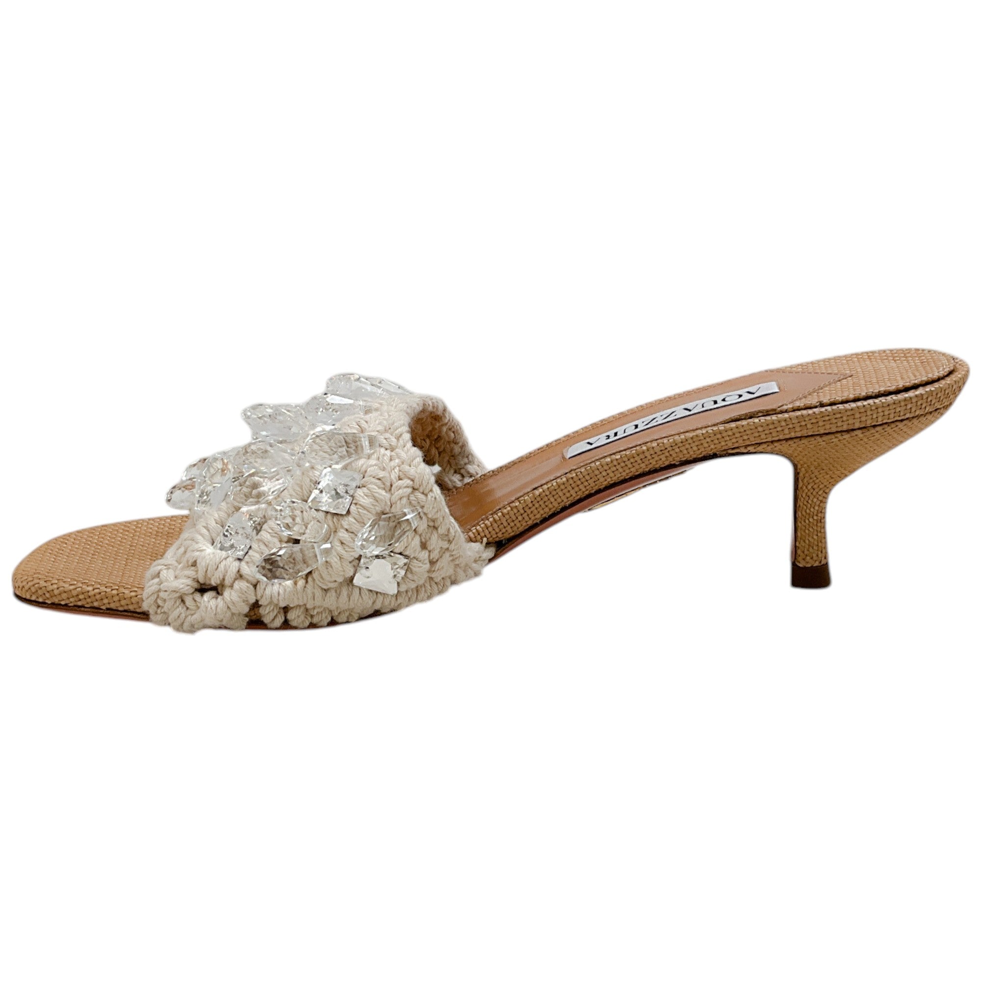 Aquazzura Women's Oat Crochet Crystal Embellished Cote 50 Sandals - Comfortable Summer Beach Wedding Shoes for Women