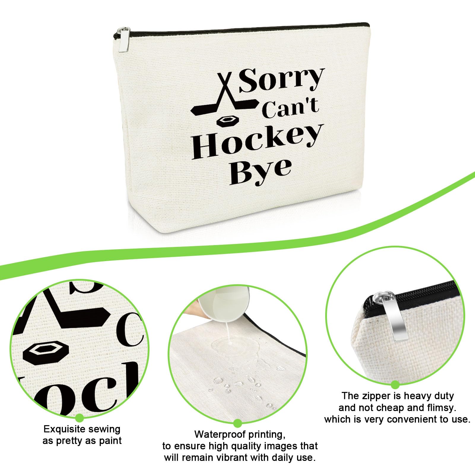 Hockey Themed Makeup Bag - Perfect Gift for Hockey Players, Coaches, Fans & Hockey Moms - Great for Christmas, Birthday & Retirement Presents - Durable Cosmetic Pouch for Skating Rinks, Locker Rooms & Travel