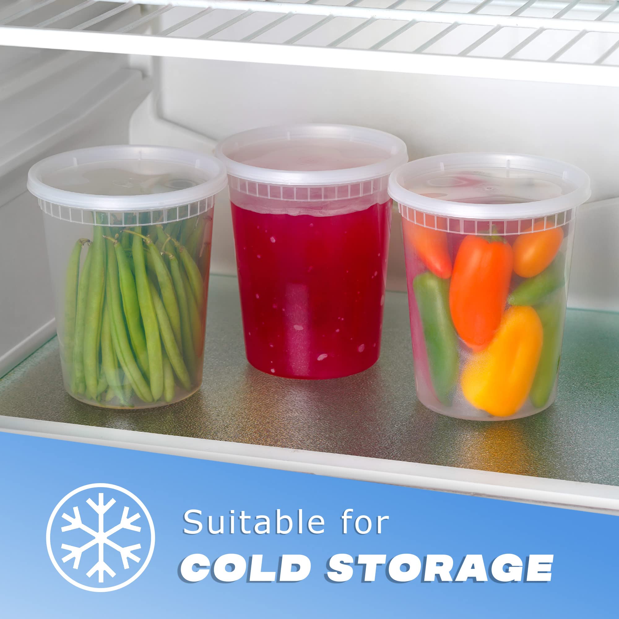 Stackables 12-Pack Round Food Storage Containers (32oz/946ml) with Lids - Reusable Microwave & Dishwasher Safe Plastic Deli Containers - Perfect for Meal Prep, Leftovers, Soup Storage & Takeout