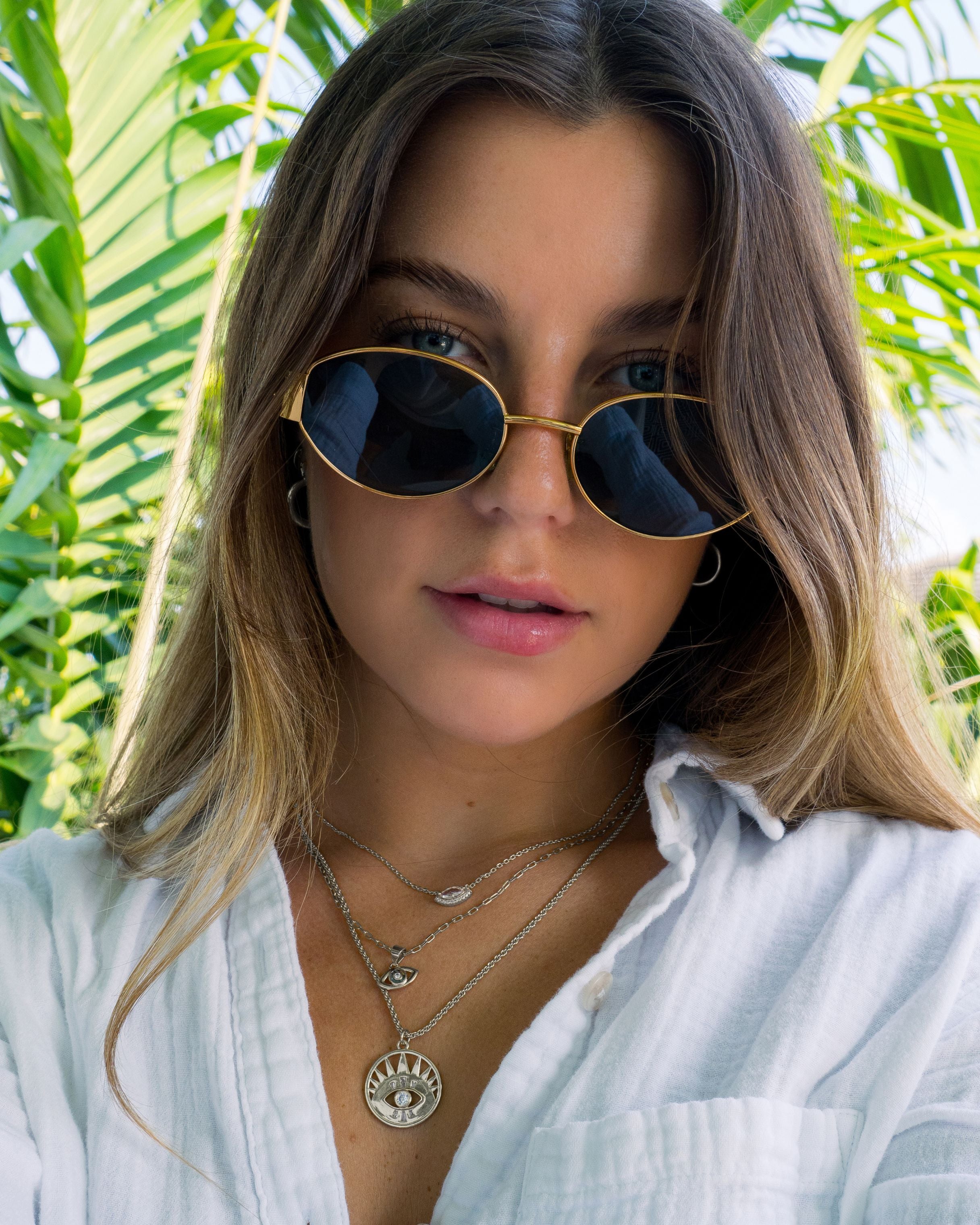 Mahana CZ Evil Eye Disk Necklace - Elegant Blue Evil Eye Pendant for Women, Stainless Steel Protection Jewelry - Perfect for Everyday Wear, Gifts & Spiritual Protection