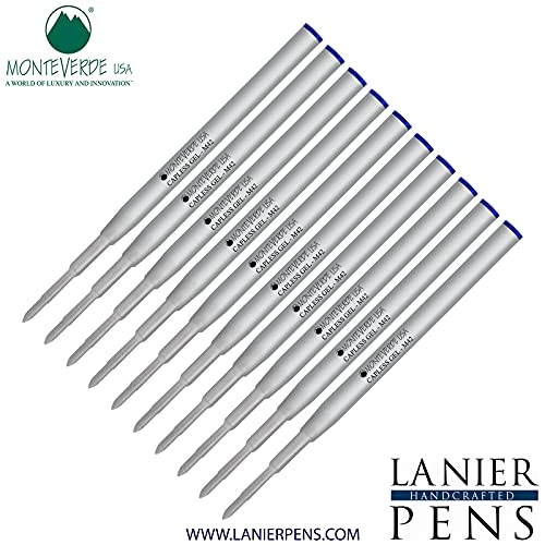 Monteverde M42 Gel Ink Refill 10-Pack - Compatible with Montblanc Style Ballpoint Pens - 0.6mm Fine Tip Blue Ink - Perfect for Office, School & Everyday Writing Needs