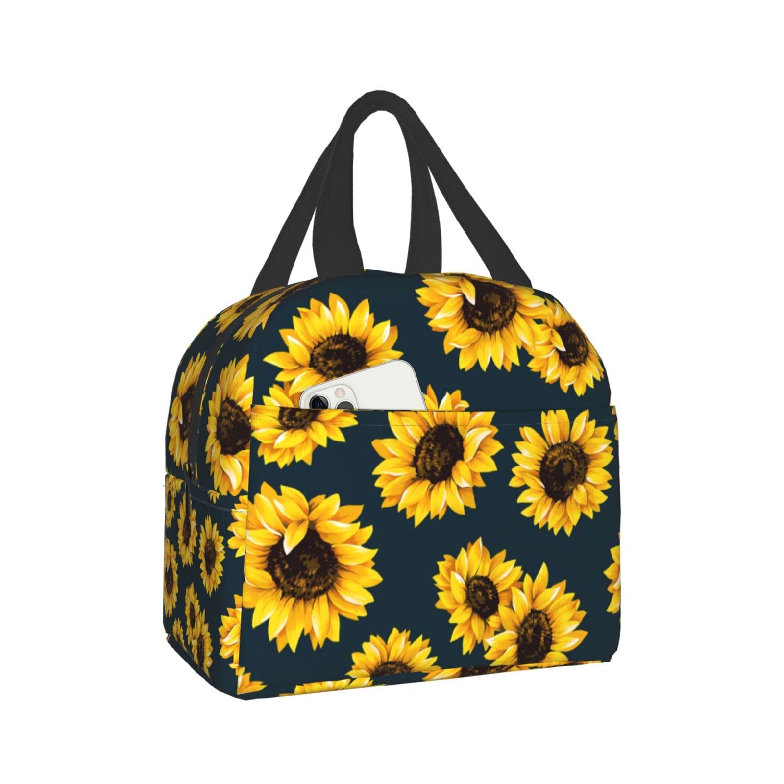 Insulated Lunch Bag for Women & Men - Cute Kawaii Waterproof Reusable Lunch Box for School, Work, Picnic & Travel - Portable Sunflower Design for Teens & Kids
