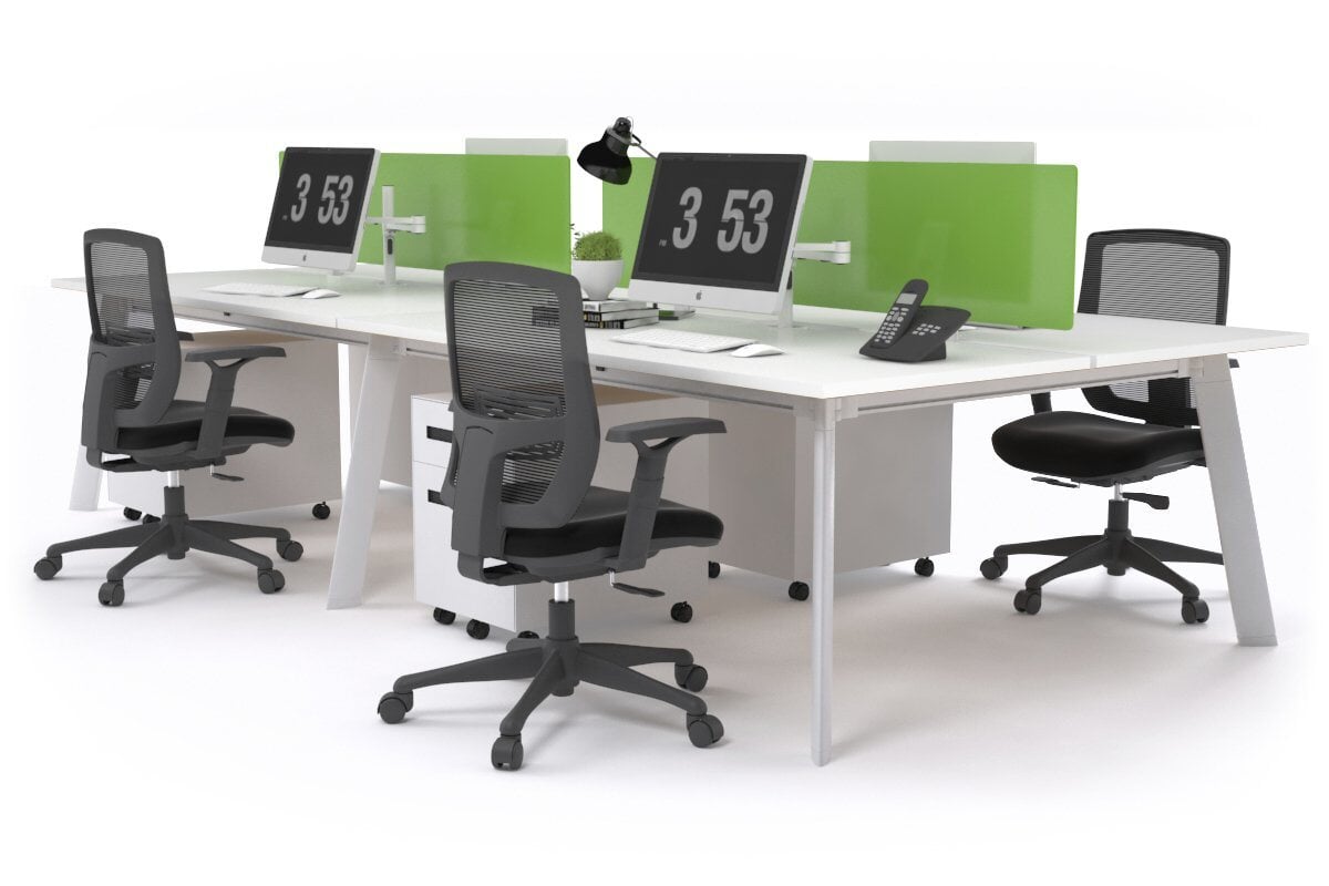 4-Person Workstation with White Frame - 1400L x 800W Office Desk with Cable Management Scallop | Perfect for Team Collaboration, Open Office Spaces & Shared Work Environments