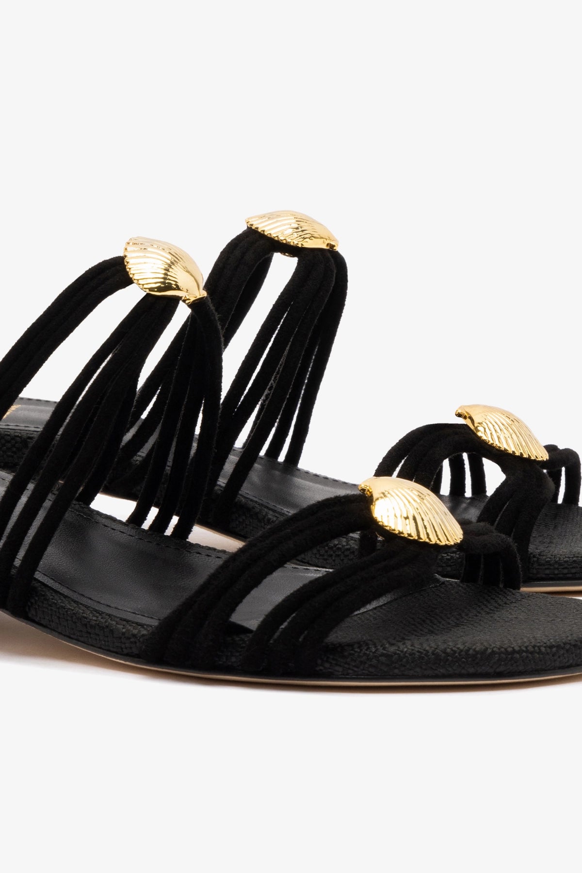 Shelly Flat Mule Shoes - Black Suede & Raffia Slides for Women | Comfortable Summer House Slippers, Beachwear & Casual Outfit Accessories