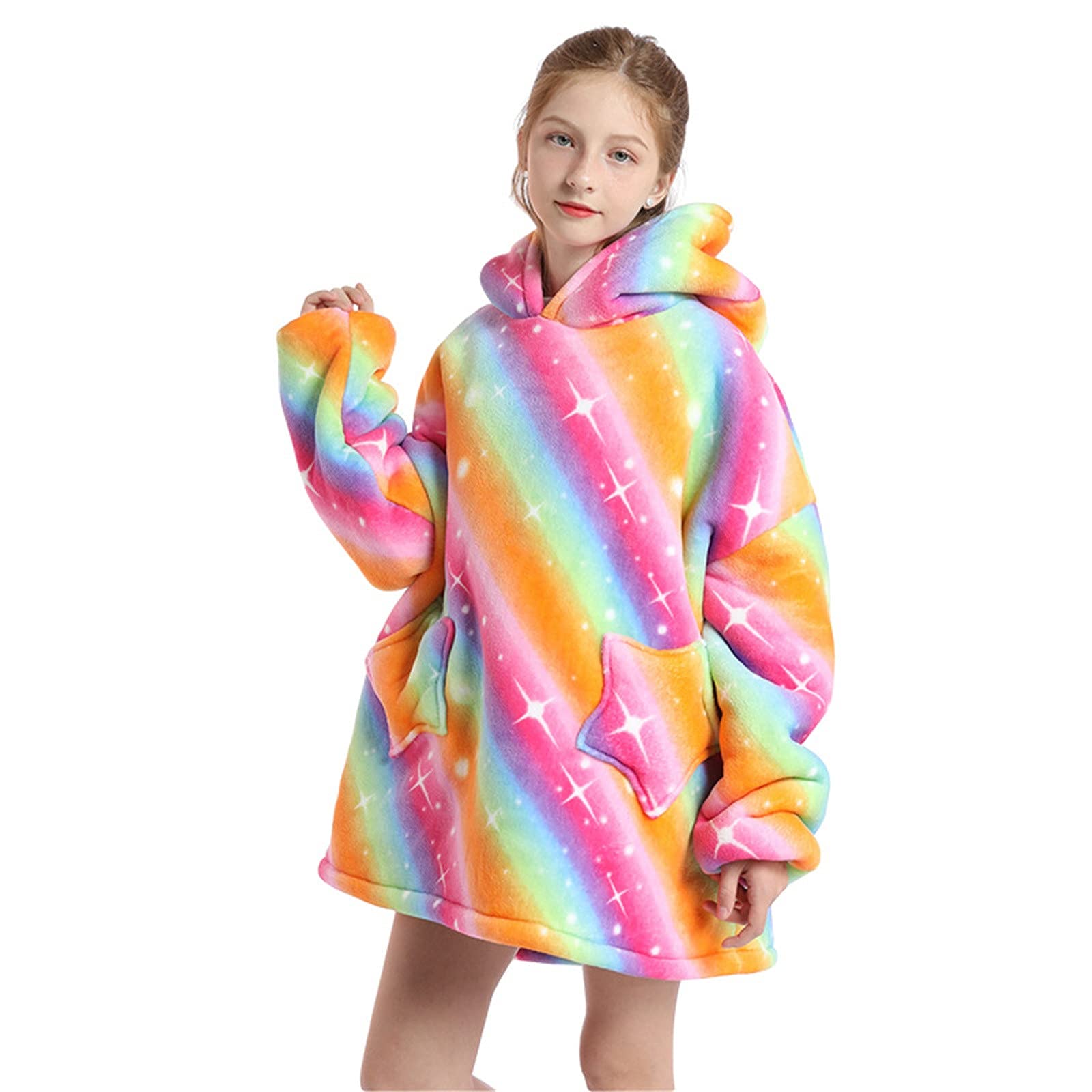 DOAEGNG Oversized Sherpa Hoodie Blanket - Warm Wearable Winter Sweatshirt for Kids & Teens (Boys & Girls) - Cozy Fashionable Multi-Functional Clothing for Lounging, Camping & Outdoor Activities