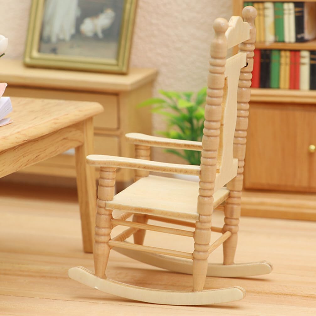 Jojofuny 1:12 Scale Miniature Wooden Rocking Chairs - Dollhouse Furniture Accessories for Christmas Decor, DIY Crafts & Model Displays