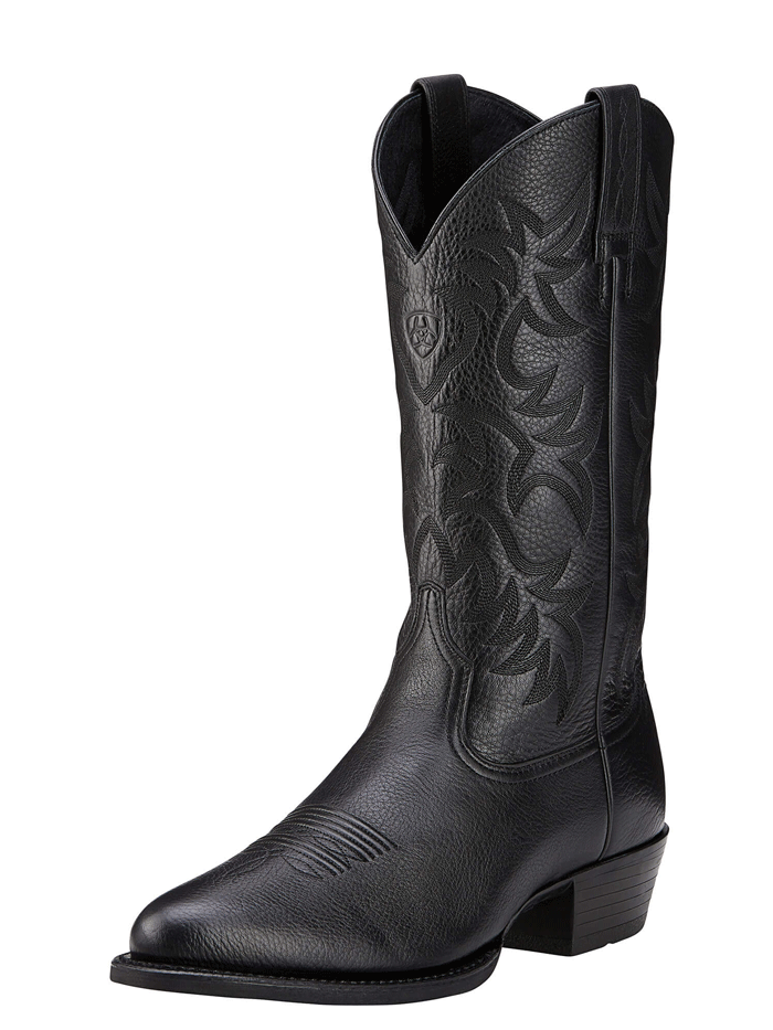 Ariat Men's Heritage R Toe Western Boots - Black Deertan Leather Cowboy Boots for Men | Durable & Comfortable for Riding, Work & Casual Wear