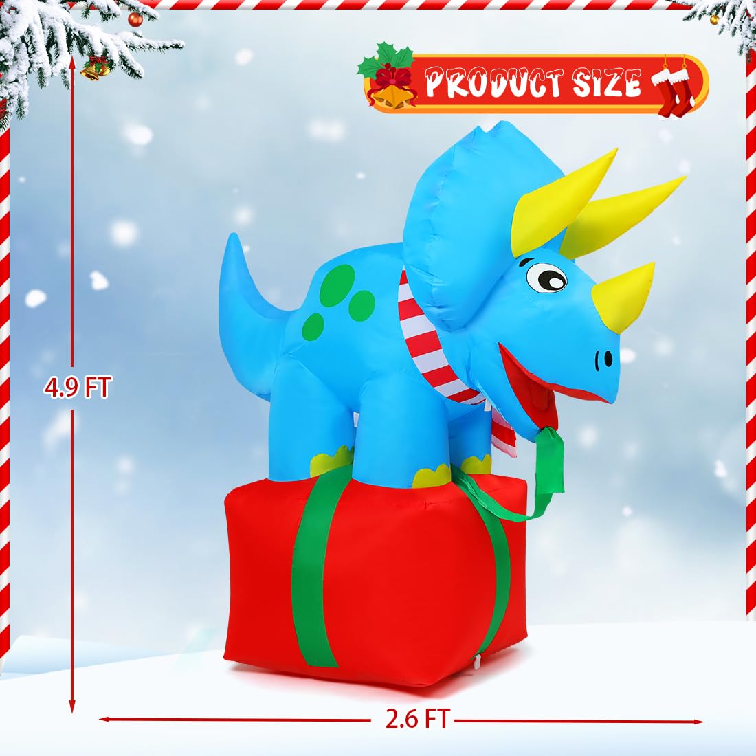 COMIN 5 FT Inflatable Dinosaur Christmas Decor with Built-in LED Lights - Outdoor/Indoor Holiday Yard Lawn Garden Decoration for Xmas Party, Home Decor & Festive Celebrations