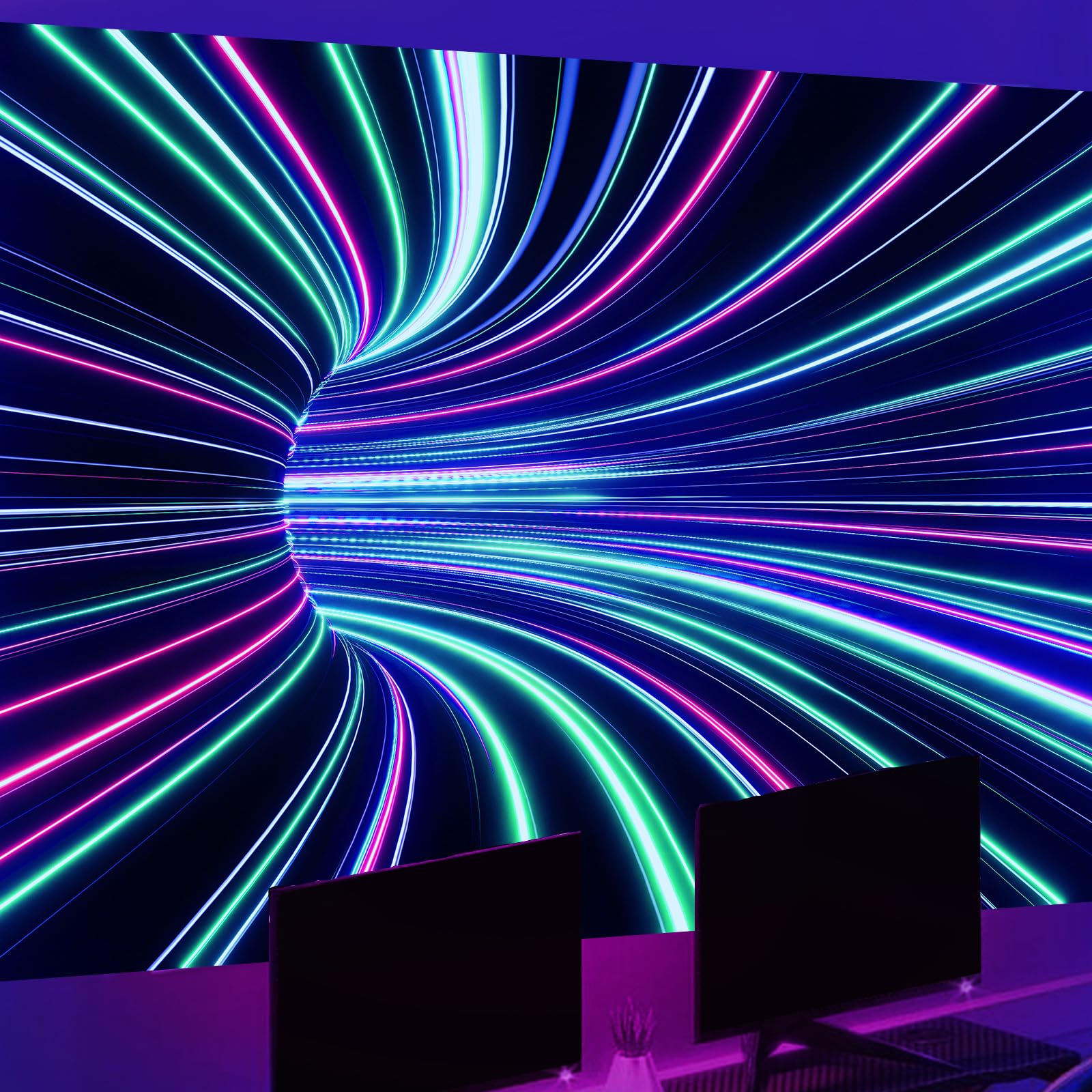 Honcet Black Light 3D UV Reactive Space Tapestry - 51