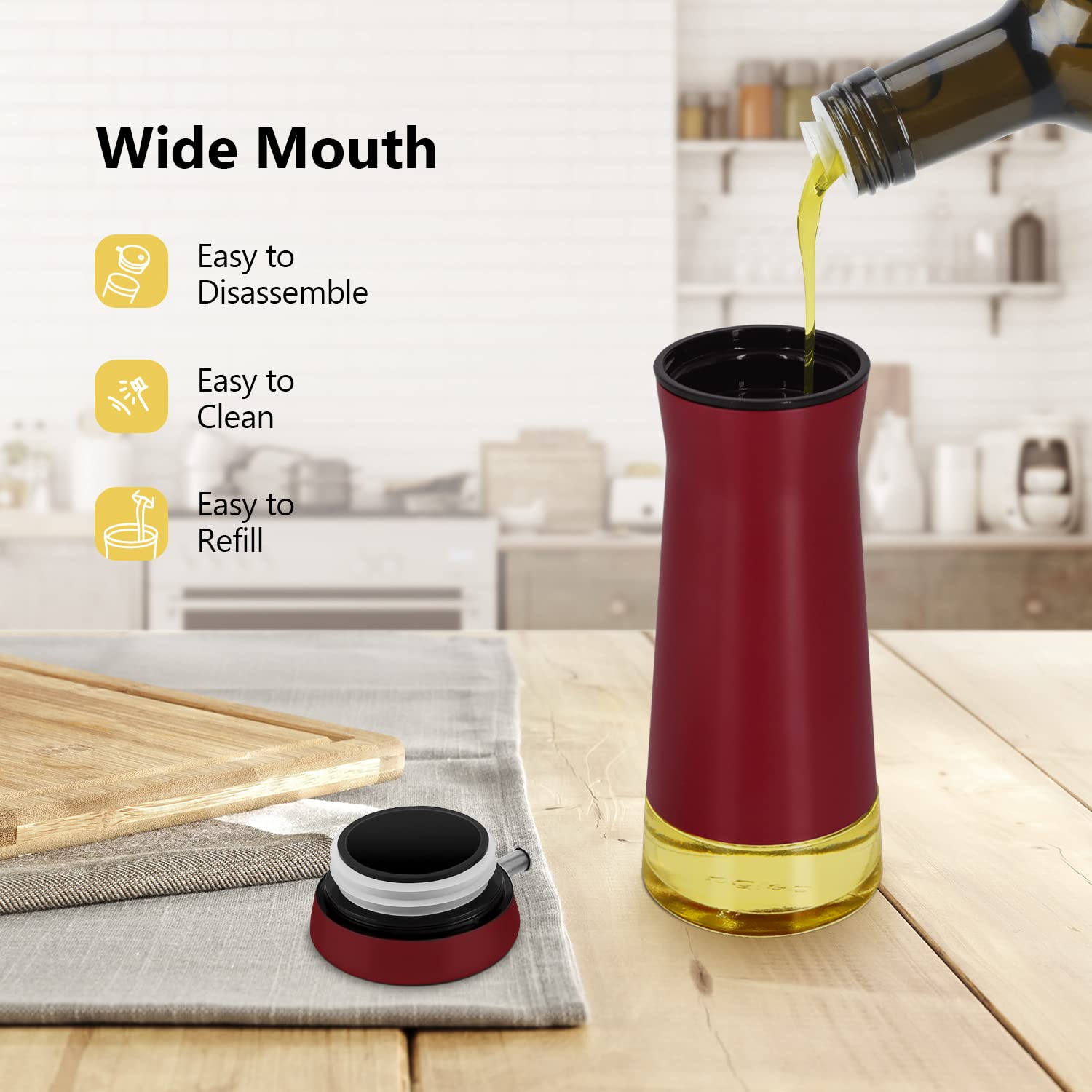Premium Aelga Red Oil and Vinegar Dispenser Set - 2 Pack No-Drip Glass Bottles for Kitchen, Home, Restaurants & Weddings | Elegant Red Kitchen Decor & Essential Accessories for Cooking, Salad Dressing & Table Setting