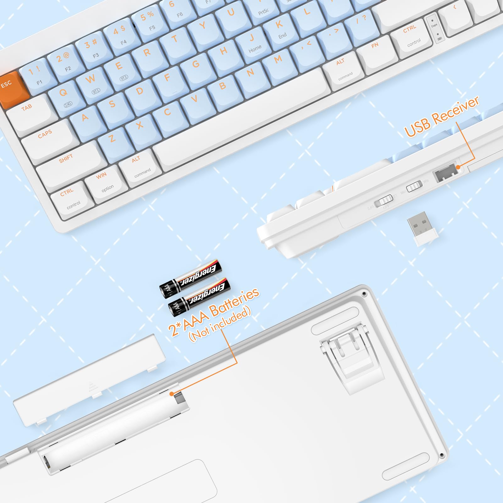 AJAZZ AKL680 68% Compact Wireless Mechanical Keyboard - Ultra-Thin RGB Gaming Keyboard with Dual Mode Bluetooth 5.0 & 2.4G, Anti-Ghosting for PC, Mac, Laptop - Perfect for Office Work, Gaming & Programming