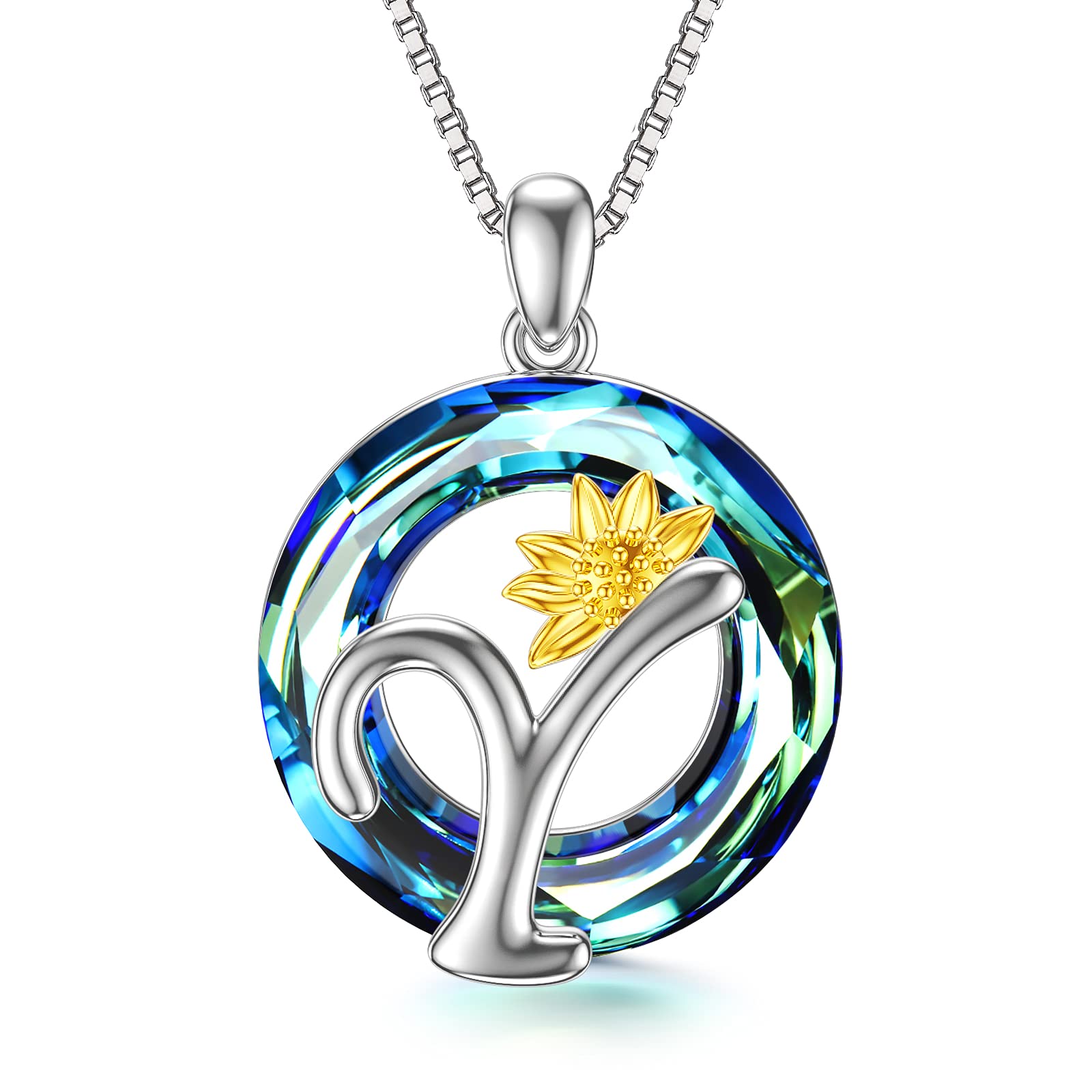 925 Sterling Silver Sunflower Letter Necklace with Crystal Initial Pendant - Personalized Alphabet Jewelry for Women & Teen Girls | Christmas Gift, Birthday Present, Everyday Wear for School & Work