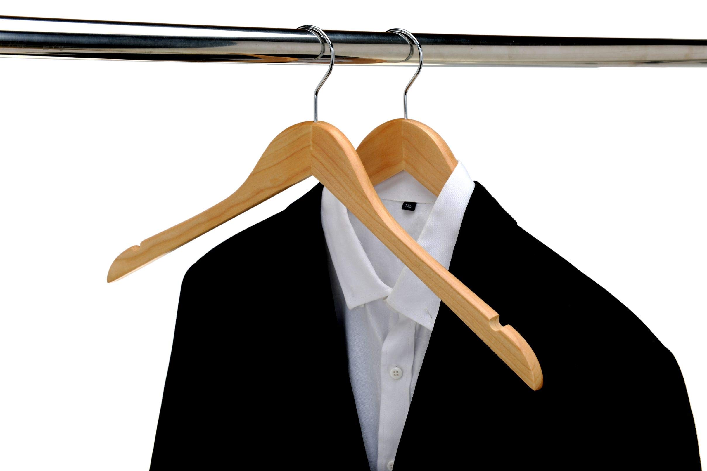 Premium Semi-Curved Wooden Suit Hangers - 20-Pack Smooth Finish Solid Wood Coat Hangers with Swivel Hook for Jackets, Pants & Dresses - Natural Wood Closet Organizers for Home, Office & Travel Wardrobe Storage