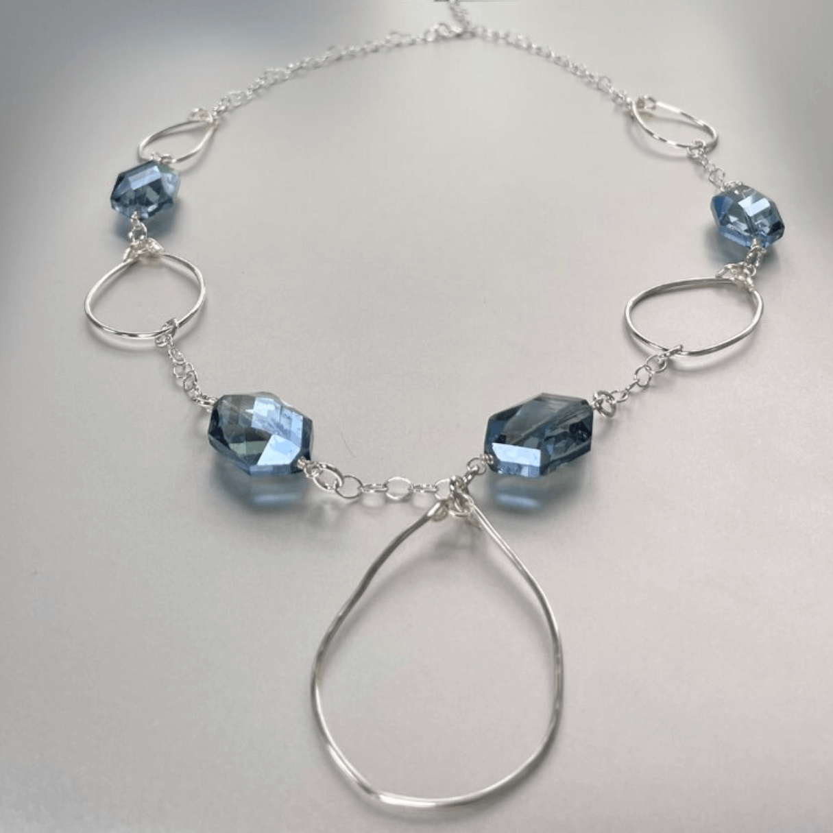 Handmade Blue Crystal Long Drop Necklace - Elegant USA Crafted Jewelry for Women, Perfect for Weddings, Parties & Special Occasions