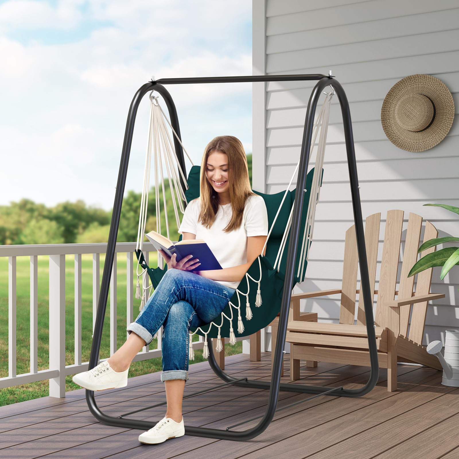 G TALECO GEAR Hammock Chair with Stand - Heavy Duty & Rustproof Hanging Swing Chair for Indoor, Outdoor, Patio, Yard, Garden, Porch - Perfect for Relaxing, Reading & Lounging (Green)