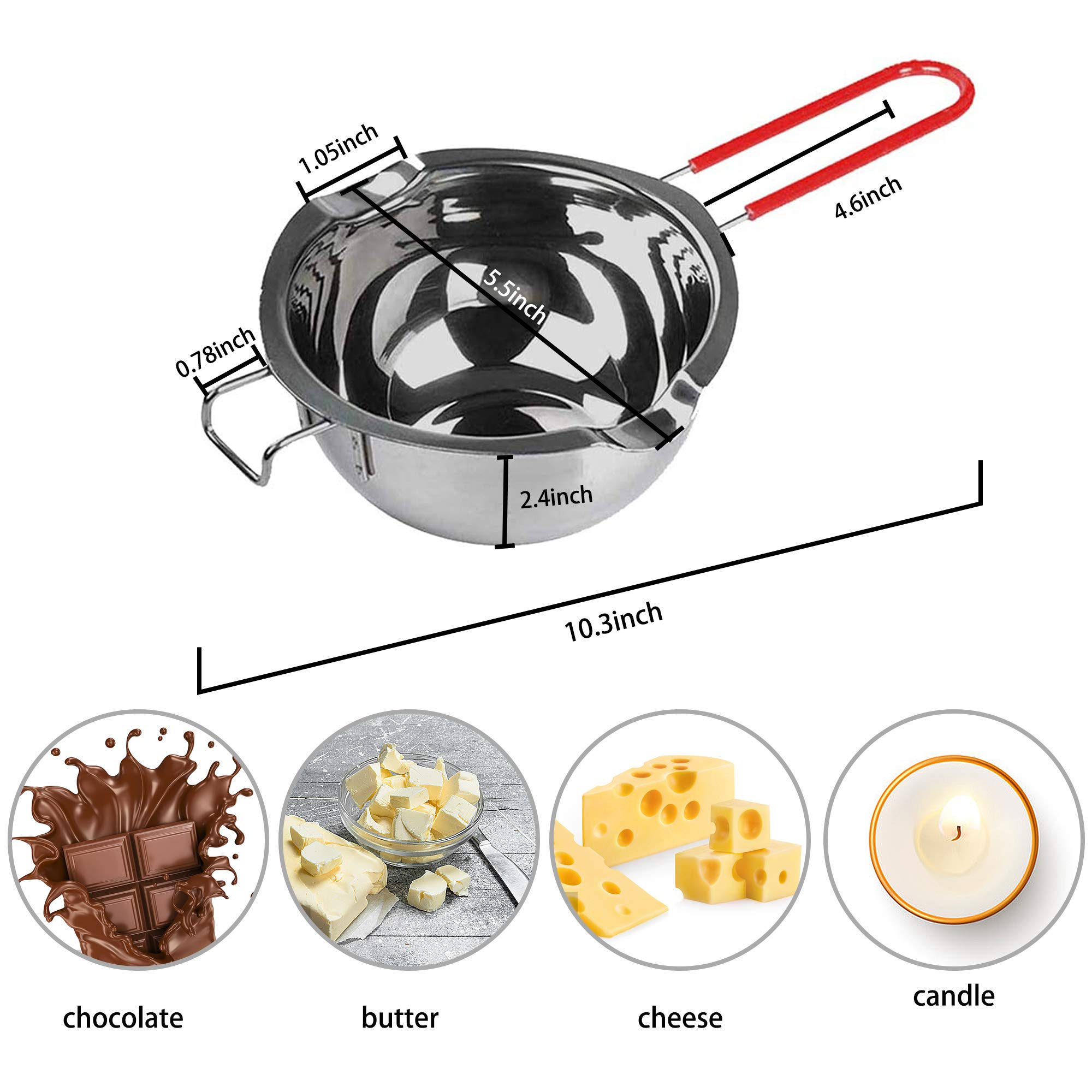 Premium Stainless Steel Double Boiler Melting Pot with Heat-Resistant Handle - 450/900ML Large Capacity for Melting Chocolate, Butter, Candy, Cheese & Candle Making - Perfect for Home Kitchens, Bakeries & DIY Craft Projects