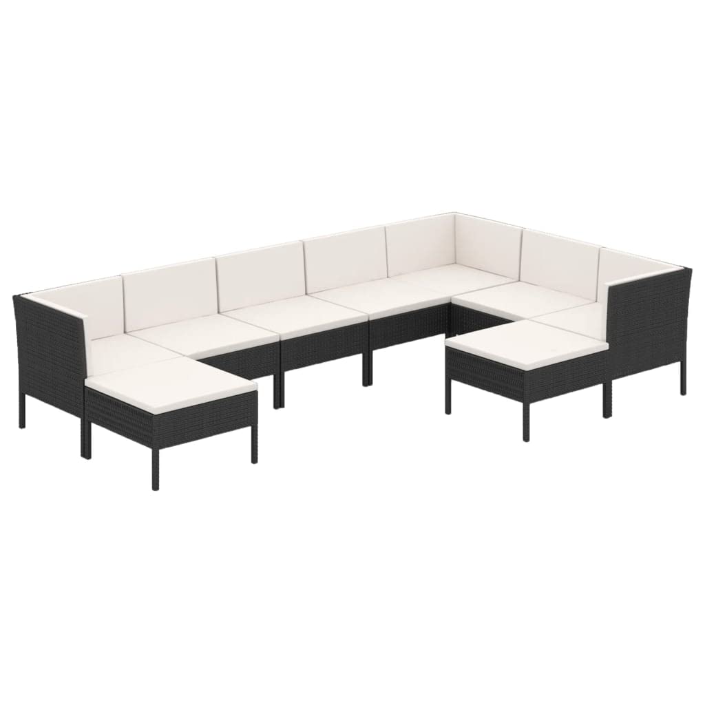 Premium 12-Piece Patio Lounge Set - Poly Rattan Outdoor Furniture with Weather-Resistant Cushions - Black Wicker Sofa Set with Cream White Cushions - Perfect for Backyard, Poolside & Garden Relaxation