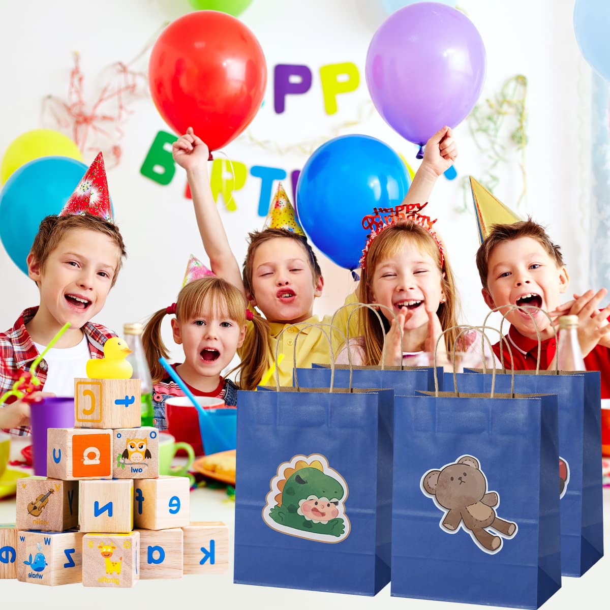Premium Kraft Paper Gift Bags with Handles - 8x4.25x10.5 Inch Eco-Friendly Party Favor Bags (50 Pack) - Perfect for Birthday Parties, Wedding Favors, Candy Treats & Boutique Shopping Bags