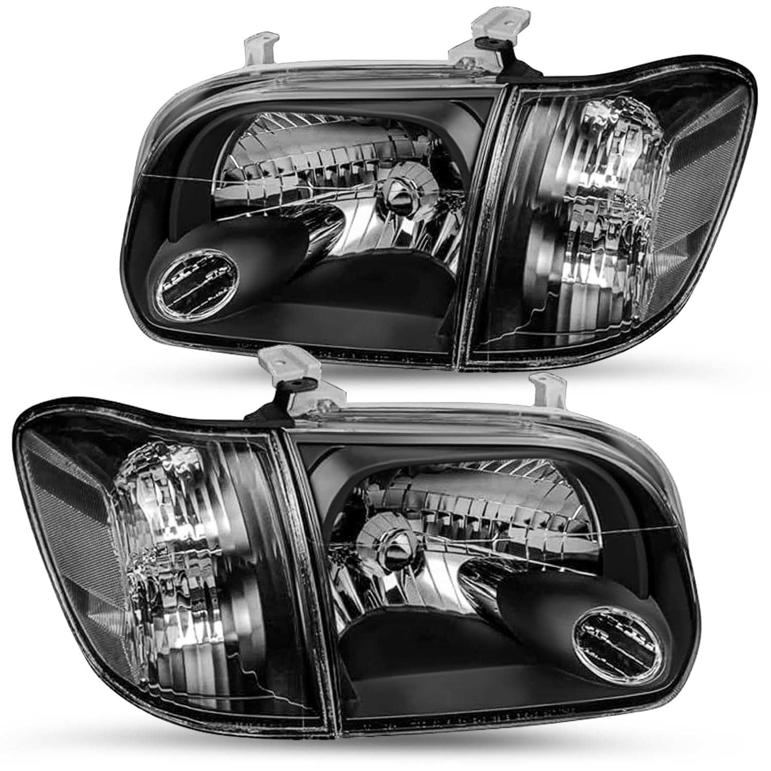 JSBOYAT Replacement Headlights Assembly for 2005-2006 Toyota Tundra & 2005-2007 Sequoia - Black Housing with Clear Reflector - Includes Corner Lights (Driver & Passenger Side) - Perfect for Off-Roading, Night Driving & Vehicle Restoration