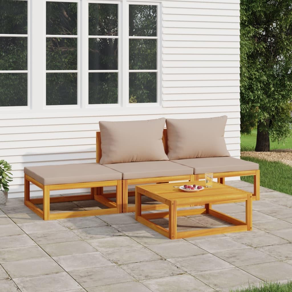 vidaXL 4-Piece Acacia Wood Patio Lounge Set with Taupe Cushions & Coffee Table - Durable Outdoor Modular Furniture for Garden, Poolside, and Backyard Relaxation