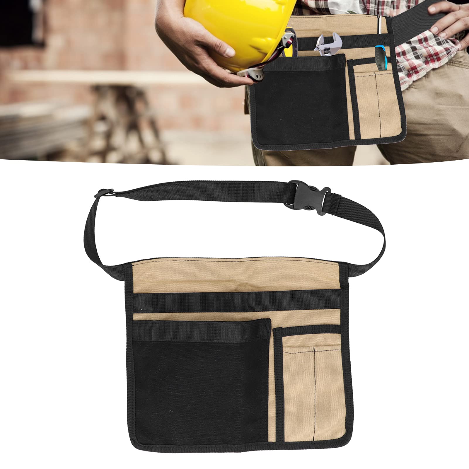 Heavy Duty Gardening Tool Belt Bag - Adjustable Waist Organizer for Outdoor Work (Khaki Black)