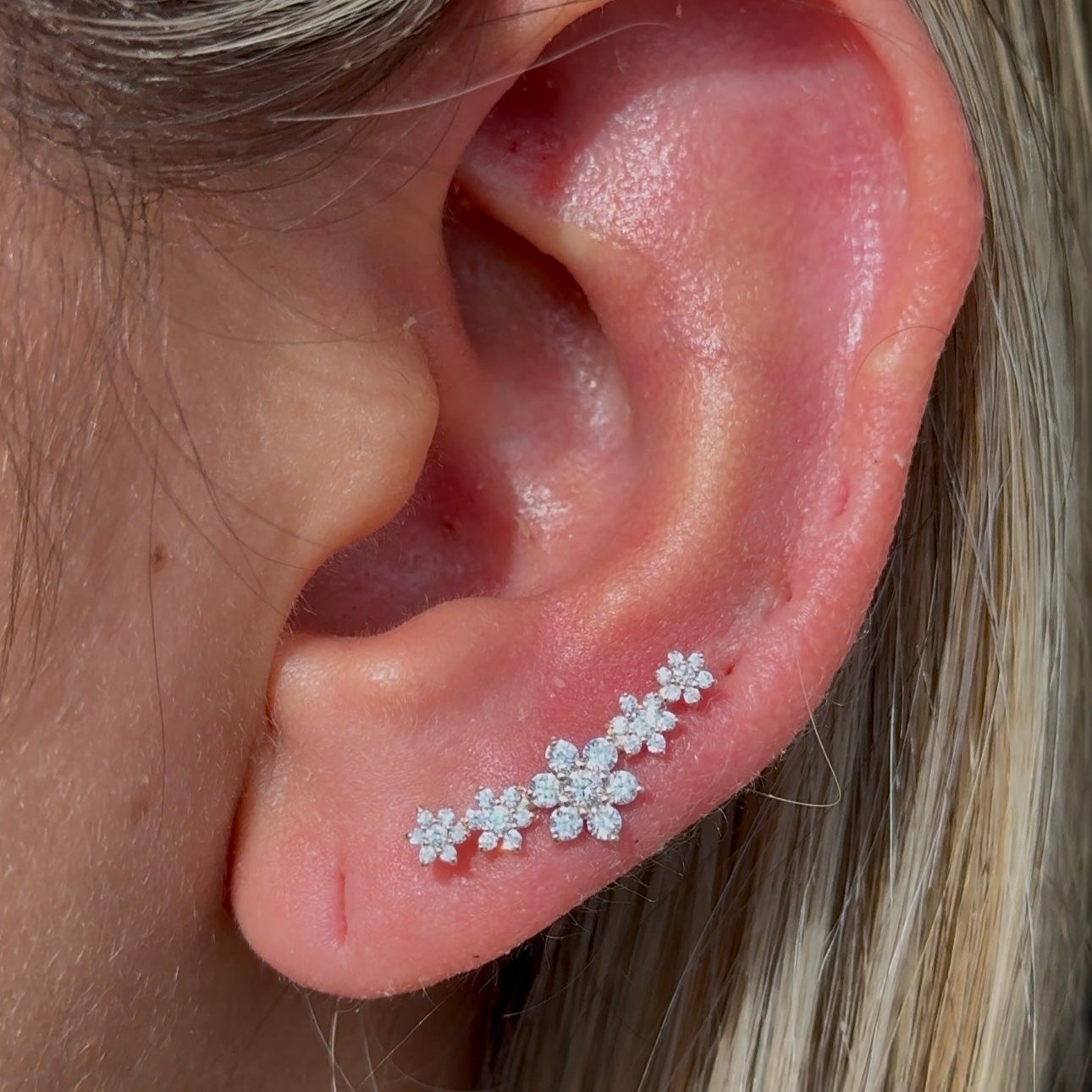 14K White Gold Five Flower Diamond Garland Flat Back Stud Earrings - Elegant Bridal Jewelry for Weddings & Special Occasions