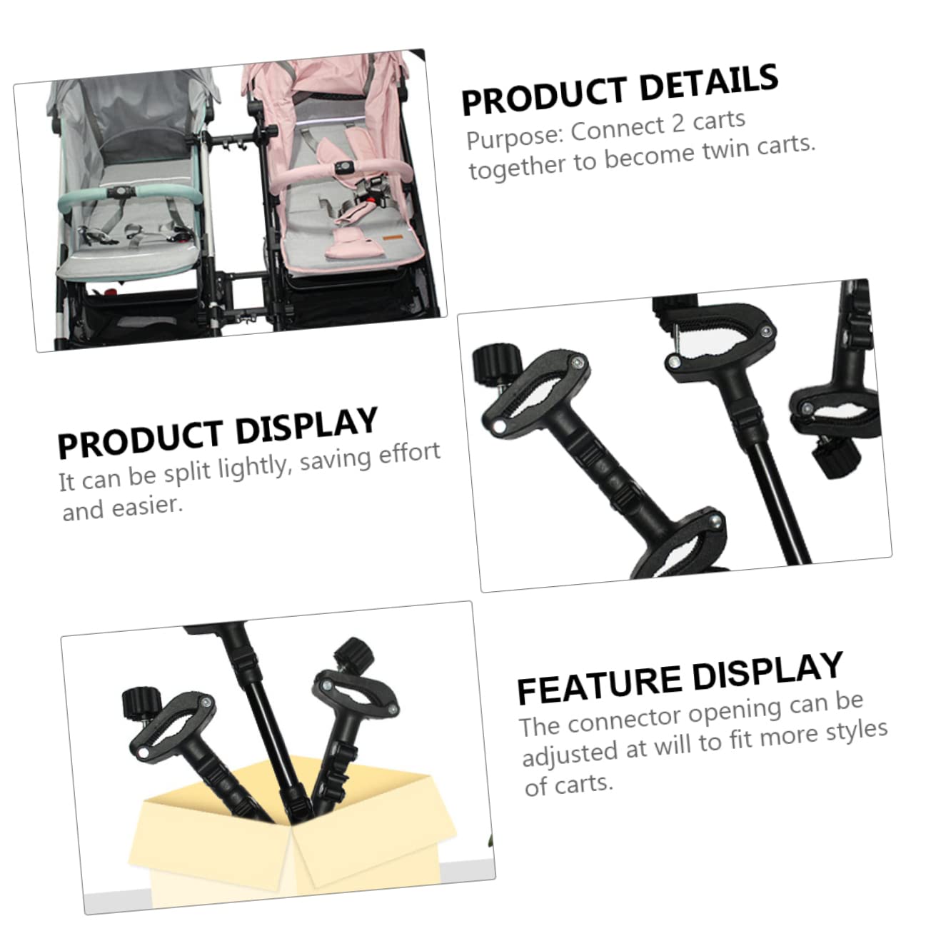Durable Stroller Connector for Twin Baby Strollers - Quick Install & Detachable Accessory with Sturdy Iron-Plastic Construction | Perfect for Travel, Shopping & Outdoor Activities with Twins