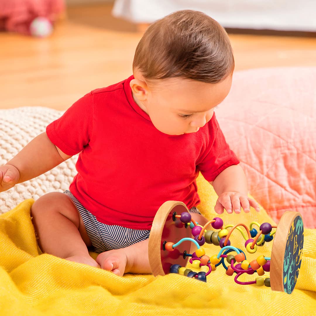 B. Toys Loopty Lo Wooden Rolling Toy - Developmental Bead Maze with 47 Beads & 5 Mazes - Wooden Wire Crawling Toy for Babies & Toddlers 18+ Months - Classic Educational Toy for Kids - Perfect for Playtime, Learning & Motor Skill Development