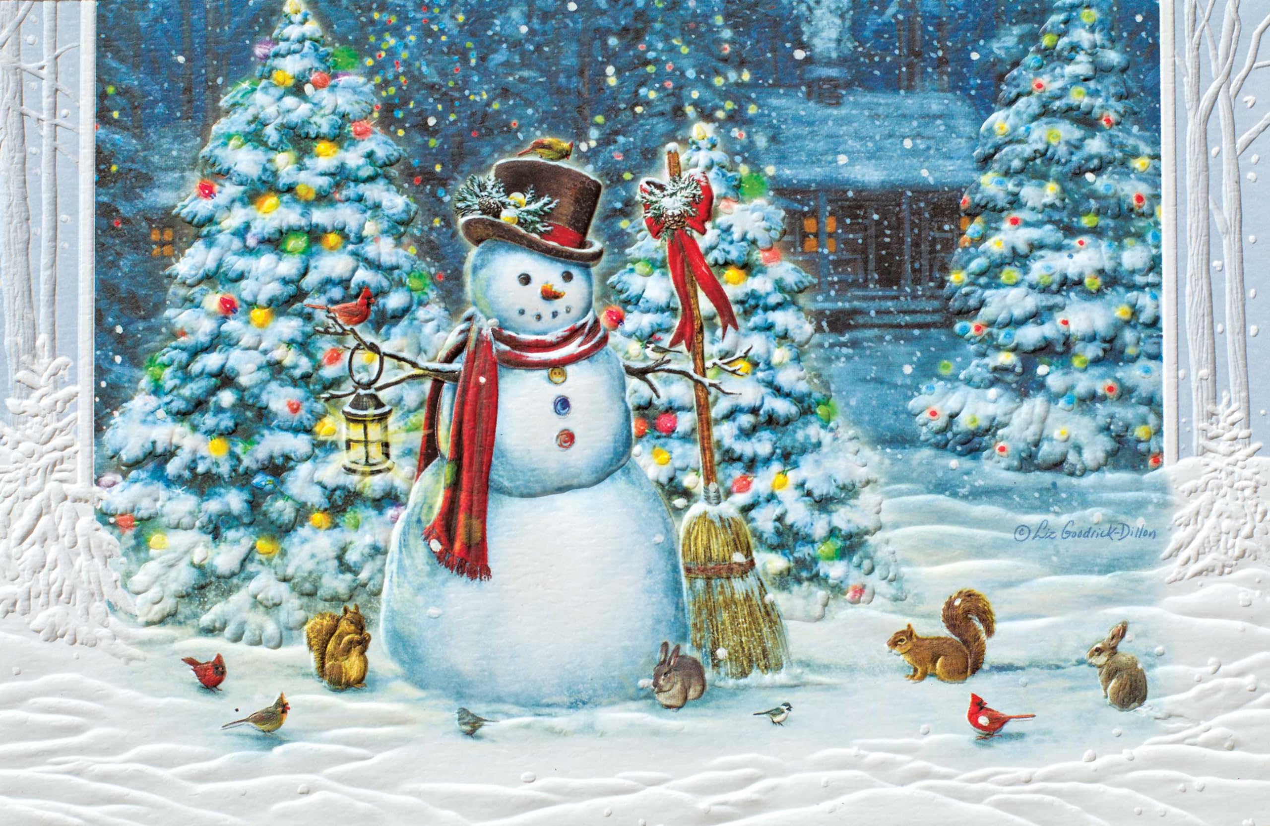 Premium Embossed Christmas Greeting Cards Box Set - 'Show Time Snowman' Design by Liz Goodrick Dillion - 16 Luxury Cards & Envelopes - Handcrafted in USA - Perfect for Holiday Wishes, Office Gifts & Festive Decorations