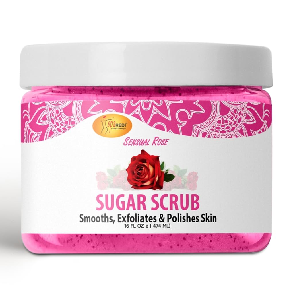 SPA REDI – Sugar Body Scrub with Sensual Rose, 16 Oz - Exfoliating, Moisturizing & Hydrating Body Polish for Smooth, Glowing Skin | Perfect for Spa Day, Self-Care Routine & Gift Giving