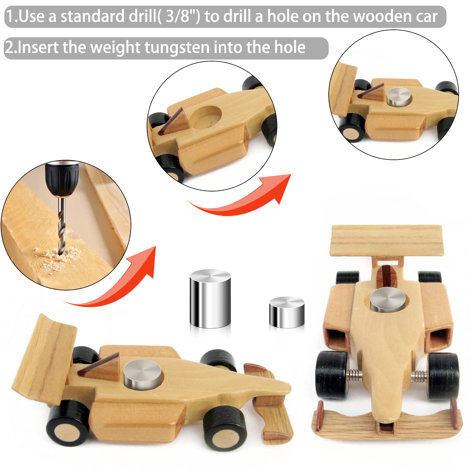 3.25oz Tungsten Pinewood Derby Car Weights - 5 Sizes Incremental Cylinder Weights for Maximum Speed | Perfect for Boy Scouts Racing & DIY Derby Car Tuning