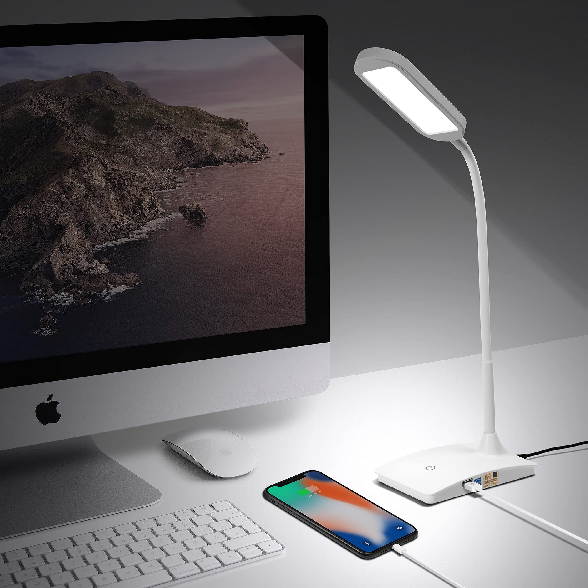 Super Bright LED Desk Lamp with USB Charging Port - Adjustable Study Light for Home Office, Bedside Reading, Dorm Room & Workspace | Energy Efficient White Task Lighting