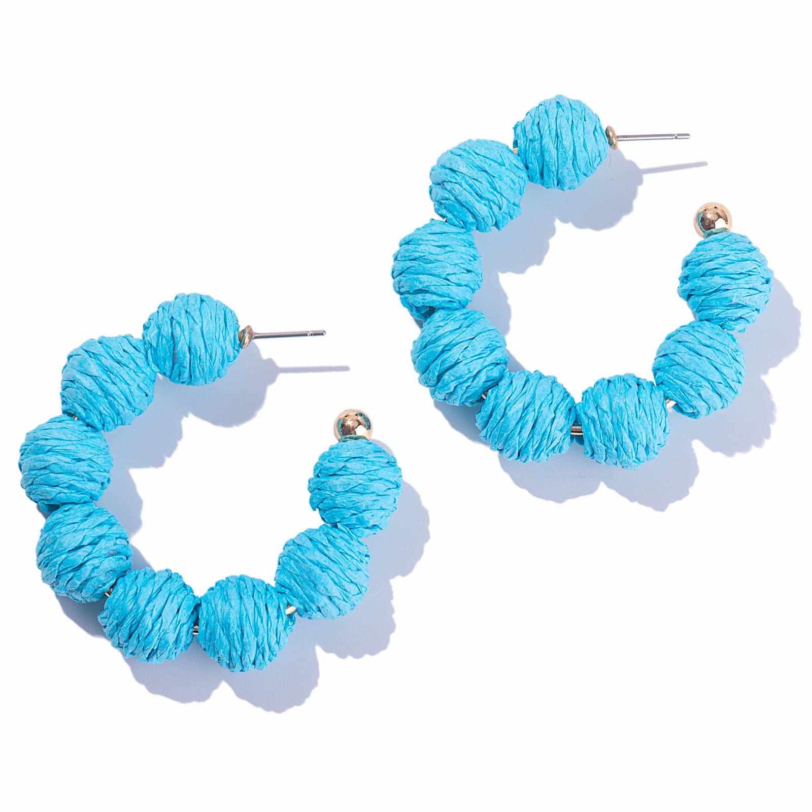 Handmade Raffia Hoop Earrings - Colorful Boho Statement Rattan Jewelry for Women | Unique Summer Accessories for Beach, Festival & Vacation Outfits