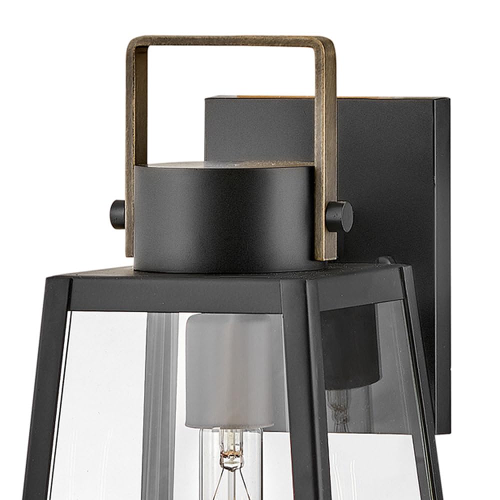 Lark Hugh 82000BK Medium Wall Mount Outdoor Lantern - Two-Tone Black & Bronze Metal Finish, Single Light Fixture - Perfect for Porch, Patio, Garden & Entryway Lighting