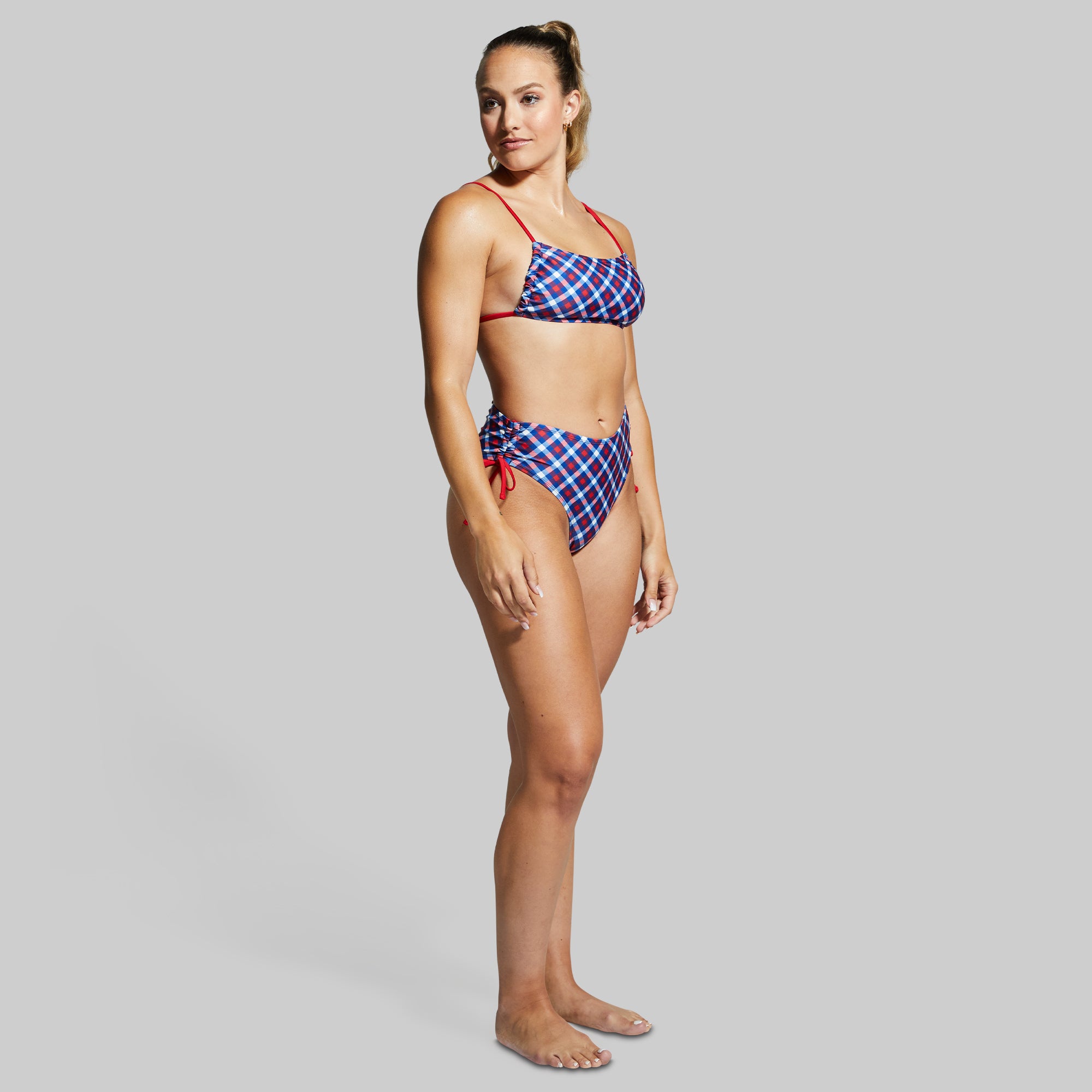 Patriotic Plaid Bandeau Bikini Top - Women's Swimwear for Beach, Pool & Summer Vacations