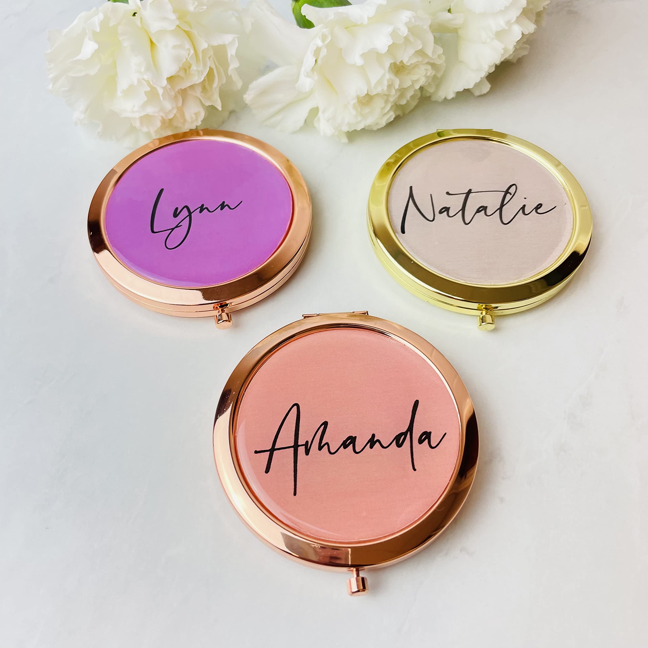 Portable Round Folding Handheld Magnifying Makeup Mirror - Compact Travel Cosmetic Mirror for Purse, Pocket & Handbag - Perfect Bridal Gift & Wedding Favor - Ideal for Home, Travel, and On-the-Go Touch Ups
