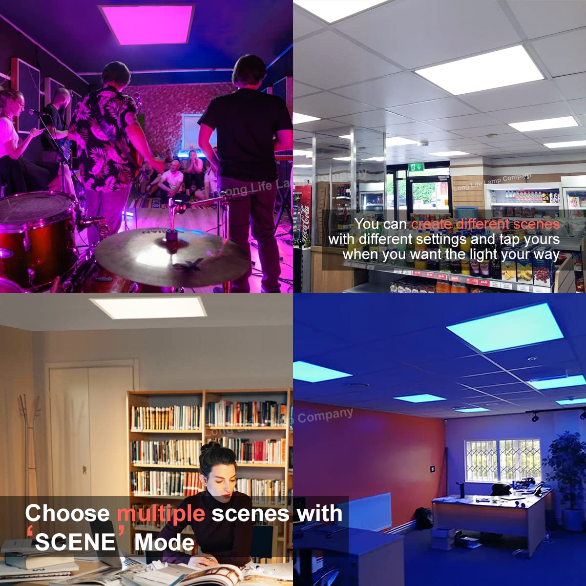 Long Life 40W Smart WiFi RGB LED Ceiling Panel - 600x600mm Color Changing Mood Light, App Controlled for Home, Office & Bedroom Lighting