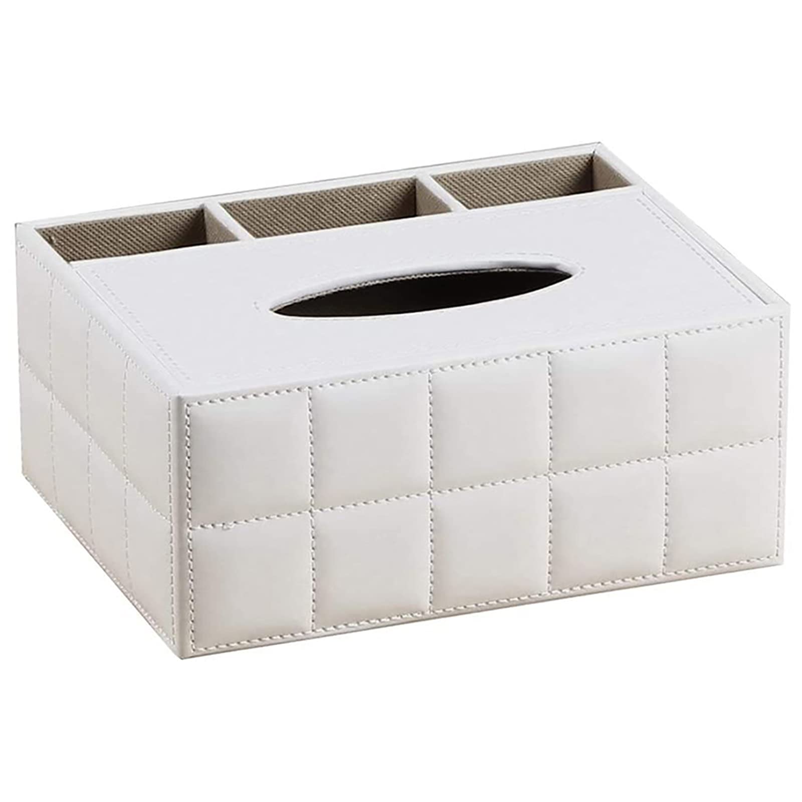 Premium Leather Desk Organizer - Multi-Function Pen, Pencil, Remote Control & Phone Holder with Tissue Box Cover - Stylish White Office Storage Solution for Home & Workspace Organization