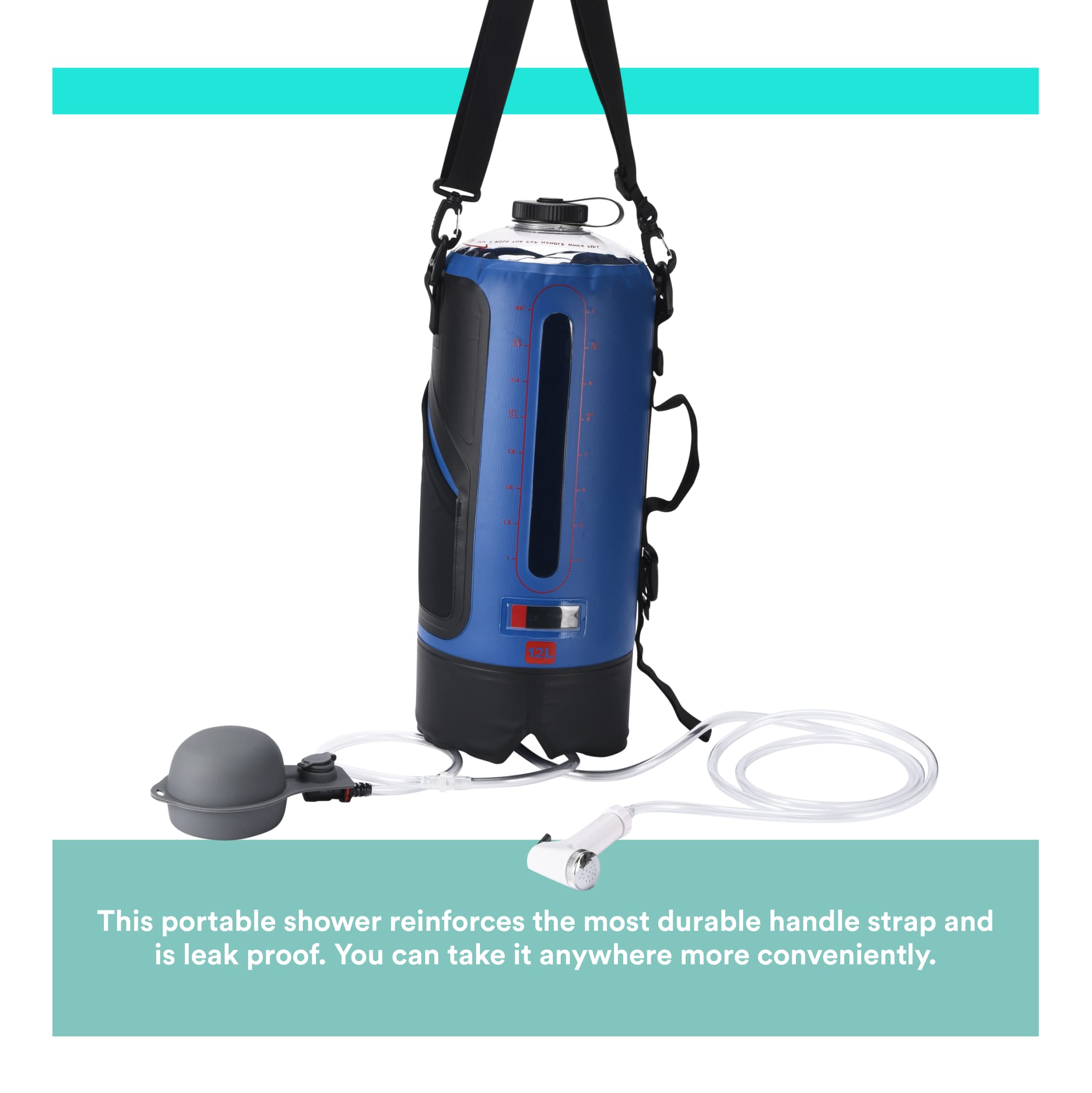 HappyPo Portable Solar Camping Shower Pump - Lightweight Outdoor Shower for Hiking, Backpacking & RV Trips - Perfect for Beach, Camping & Emergency Use