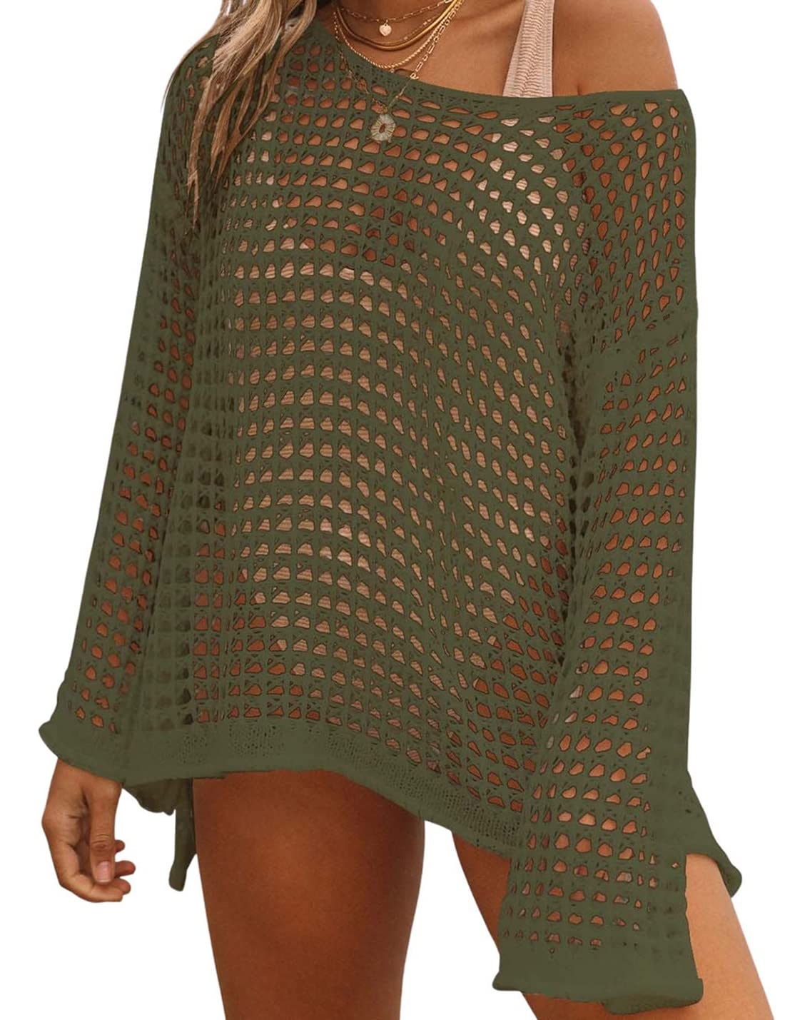 AILUNSNIKA Women's Crochet Cover Up - Hollow Out Long Sleeve Knitted Beach Swimsuit Cover - Perfect for Pool, Beach, Vacation & Summer Outfits